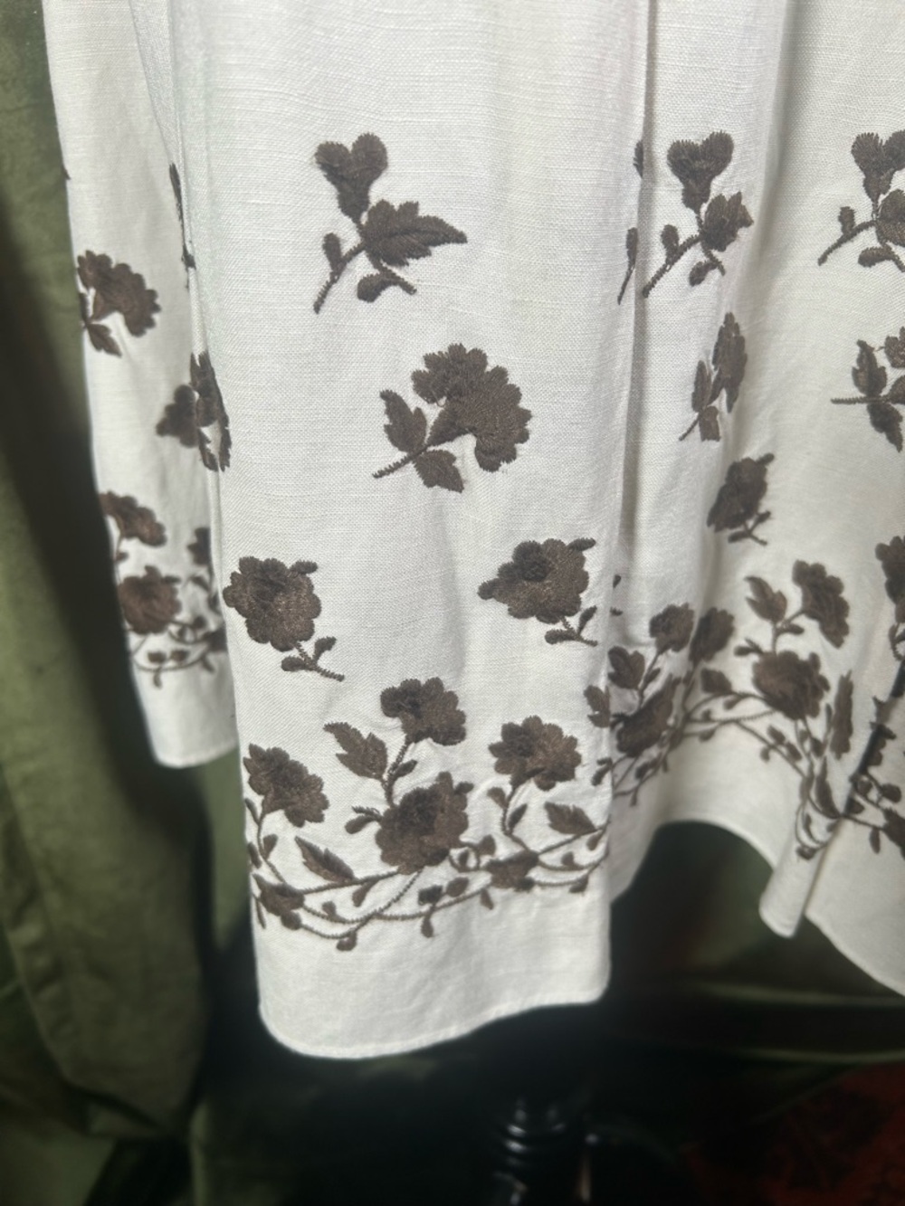 Vintage 90's Ann Taylor Floral Embroidered Linen Blend Pleated A-line Skirt - Picture 3 of 6